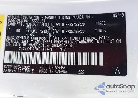 2019 Lexus Rx 350 из США, поврежденный, VIN 2T2ZZMCA8KC143341